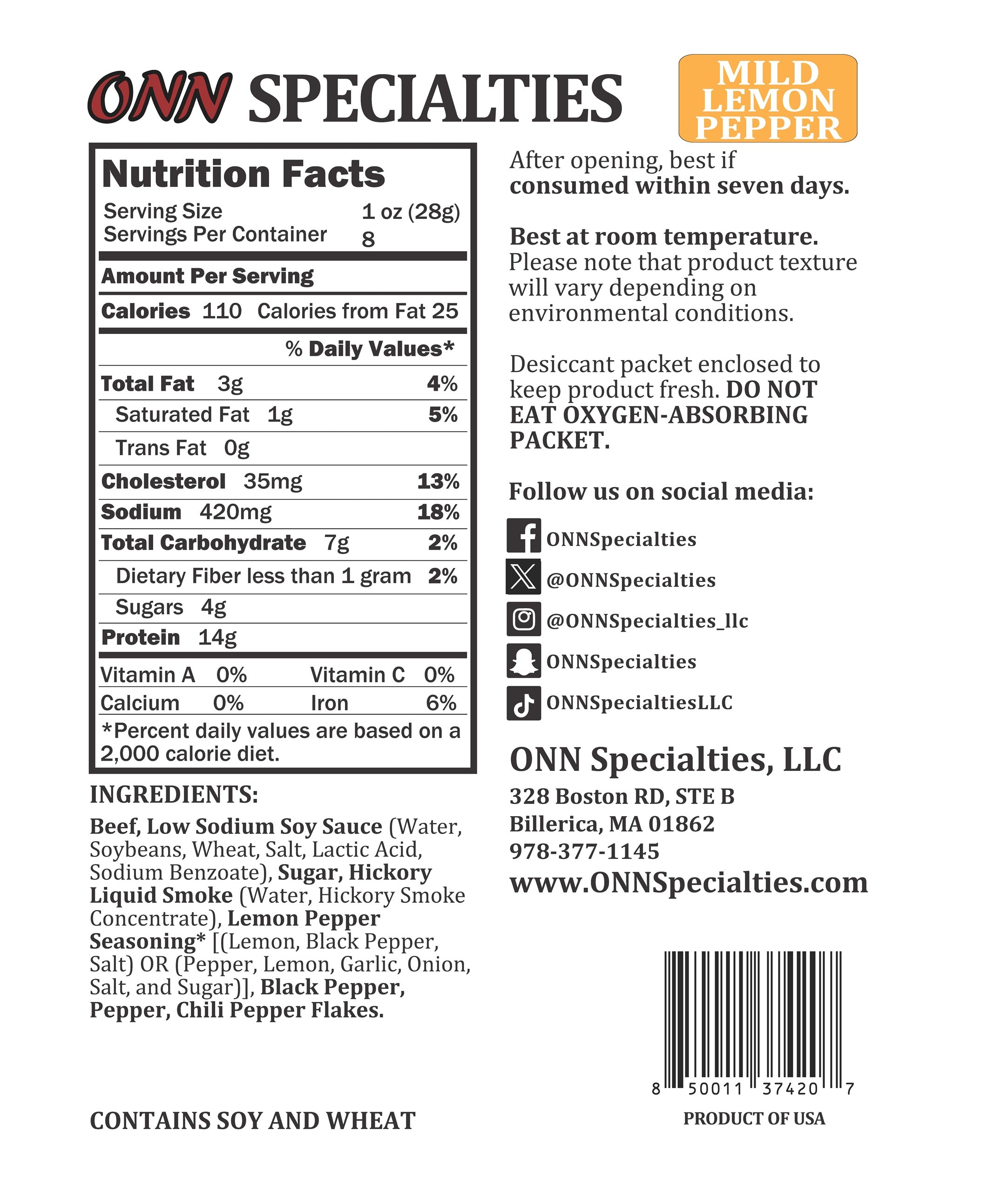 Mild Lemon Pepper Beef Jerky